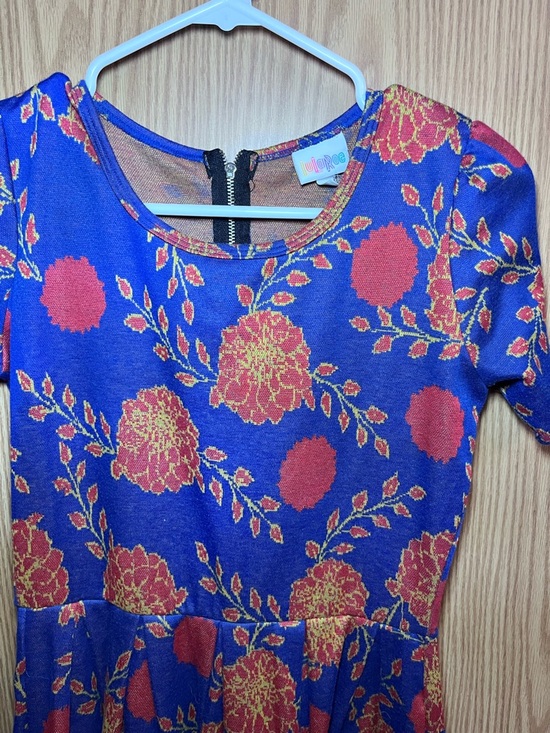 LuLaRoe Royal Blue Dress with Red and Gold Floral Print - Picture 3 of 5